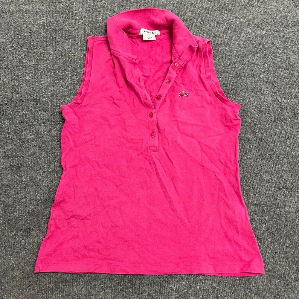 Lacoste Sleeveless Polo Womens Size 38 Pink Pique Knit Slim Fit Casual Shirt